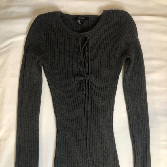 Grey Criss Cross Detail Bodycon Casual Dress - Picture 10 of 12